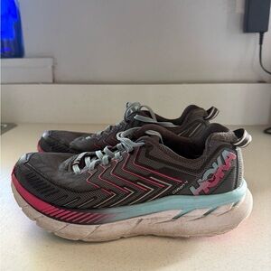 Hoka Gray and Pink Athletic Shoes with Cushioned Sole